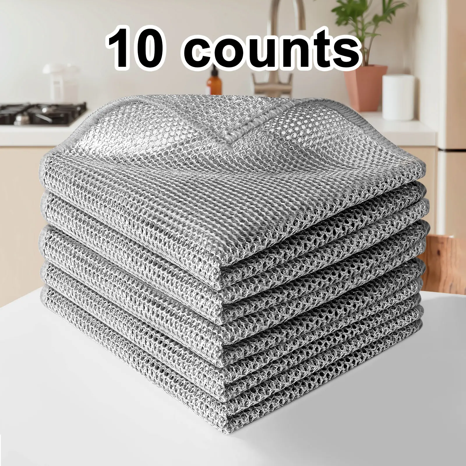 10-Count Pack 2-Layer Polyester Nylon Mesh Cleaning Cloths, 20*20cm Smooth Long-Lasting Dual-Use Wet-Dry Dishcloths for Washing Dishes, Kitchen Steel Cookware, Countertop Household Wiping Supplies