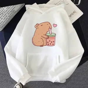 Kawaii Bubble Tea Capybara Hoodie Women/Men Aesthetic Graphic Funny Hoodies Unisex Autumn Winter Harajuku Pullovers Sweatshirts