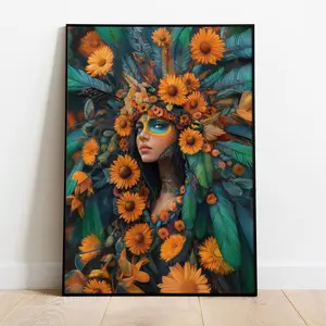 Xochiquetzal Premium Poster, Aztec Goddess of Love, Beauty and Flowers, Fantasy Wall Art, Aztec Mythology, Mexican Mythology, Quetzal Bird