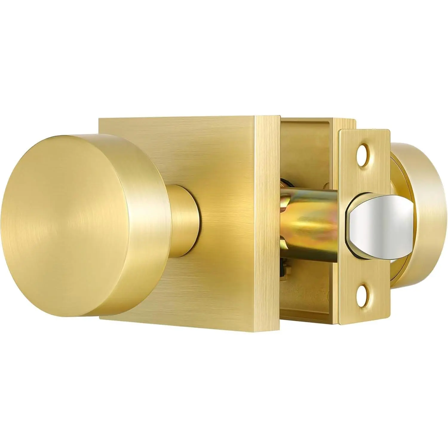 Brushed  Passage Door Knob, Heavy Duty Square Closet Door Knob , Contemporary  Door Knobs Passage, Brass Golds Door Knobs for Hallway(1 Pack)