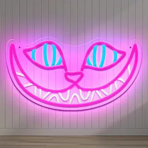 Cheshire Cat Smiling Face Neon Light Fantasy Atmosphere Decorative Lamp, Decorative wall light, USB Plug Powered Suitable for Fairy Tale Themed Cafes, Dark Style Bedrooms, Halloween Parties