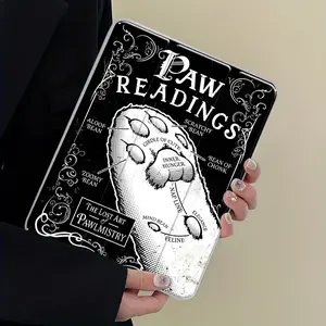 Gothic Cat Paw Reading Black White Design iPad Case Transparent Acrylic Hard Back Panel With Pencil Slot，Suitable for Ipad mini pro air. Scratch-resistant Ultra-thin Protective Case, Shock-resistant Full Cover Protective Case, Tablet Cover
