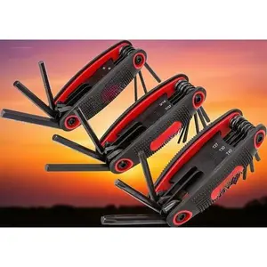 Hex Key Set with Folding Design, Metric SAE Star Sizes Included, 3-Piece Pack for DIY and Repairs, Durable Steel Construction, Compact and Portable Tool Kit