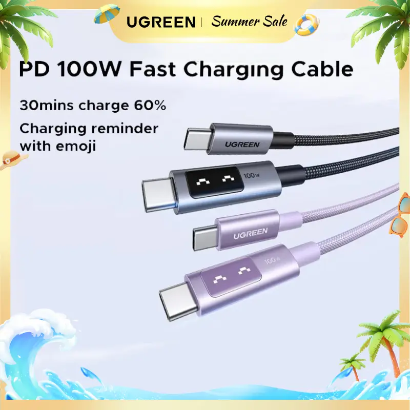 UGREEN Uno 100W  type  c Fast Charging Cable, with LED Display for iPhone 17 16/15 Plus/15 Pro Max, MacBook Pro/Air, Galaxy S24 Ultra,Summer Sale