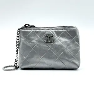 Pre-owned CHANEL Leather Mini Bags SILVER METALLIC SMALL POCHETTE
