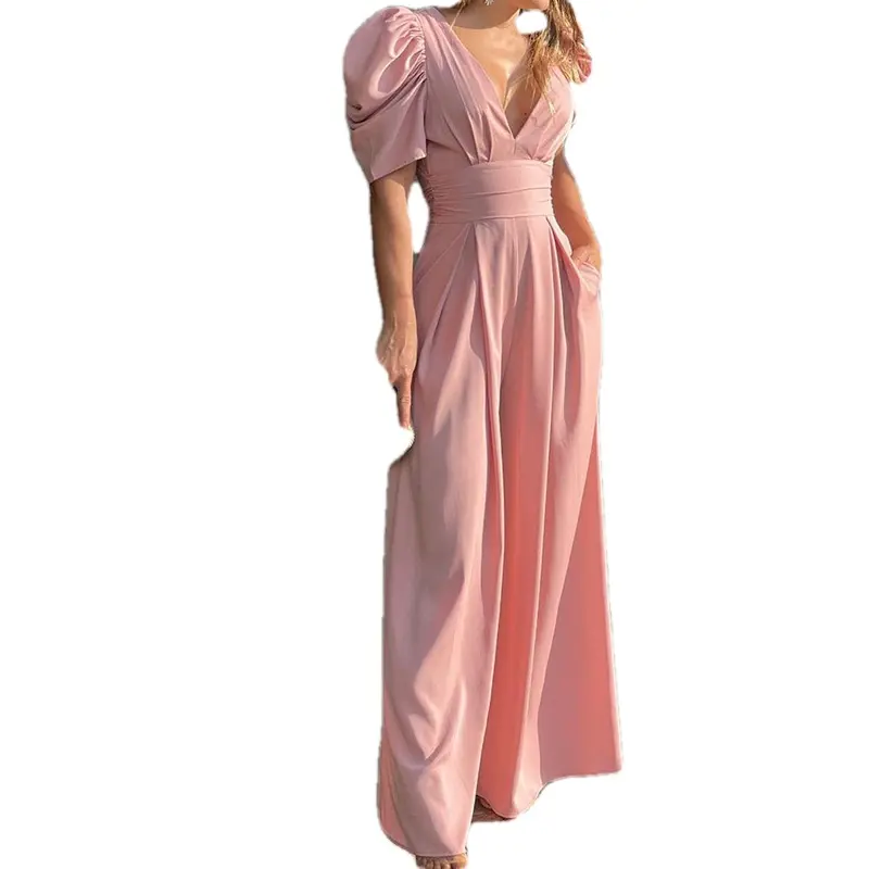 2026 Puff Sleeve Jumpsuit for Women Elegant Deep V Neck Wide Leg Formal Jumpsuit with Pockets Party Outfit #       Jumpsuit #       WideLegJumpsuit #       FormalJumpsuit #       PuffSleeve #       DeepVNeck #       WeddingGuestOutfit #       PartyOutfit