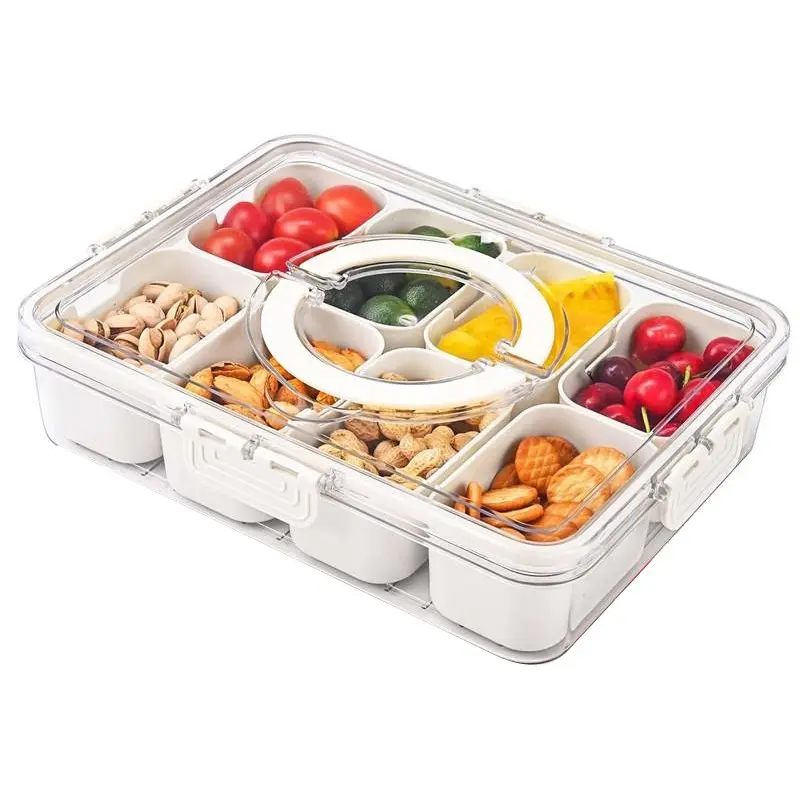 Kitchen Spice Storage Box Divided Compartment, Lid Cover Included, Airtight Food Storage, Sealable Container, Holds Candies Nuts Cookies Fruits Snacks, 4/8 Grid Organizer Tray, Meal Prep Containers, Reusable Food Organizer