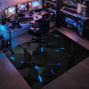 Frost-Blue Glow Matrix - Black Geometry Art,matrix e-sports themed rectangular velvet rug,Geometric Pattern Rug,artistic&stylish,HD print,double-locked edges.Machine/hand washable,non-slip,easy-care,multi-scene for home&game rooms.