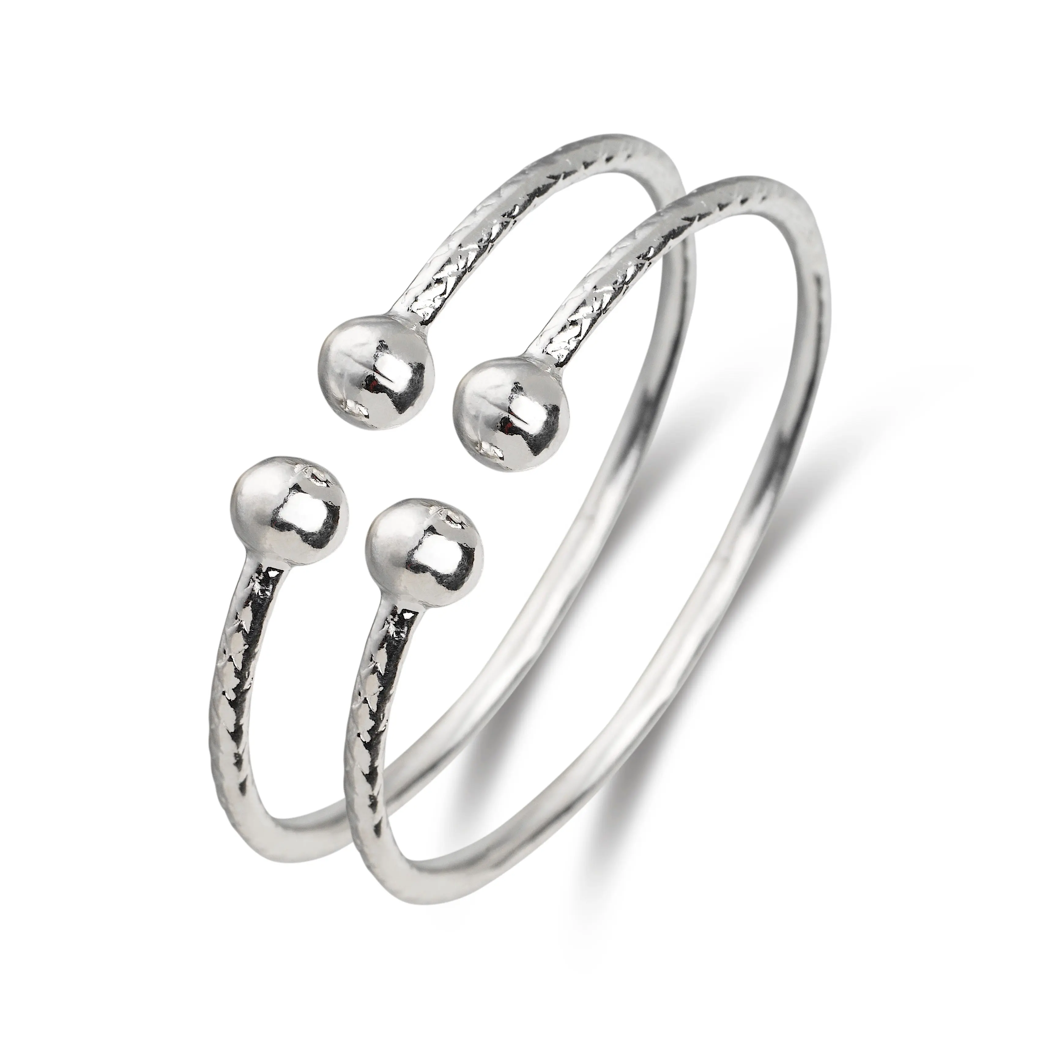 Better Jewelry Baby .925 Sterling Silver West-Indian Bangle - 2mm Solid Silver with Classic Ball Ends, Lightweight Comfortable Unisex Kids Bangle for 3 Months Old Boys, 1 Pair for Birthday, Minimalist Design