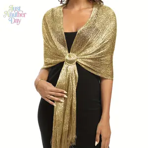 Metallic Fringe Shawl, Sparkly Gold/Silver Evening Wrap with Tassels, Multi-use Scarf for Weddings, Parties & Beach Cover-Ups