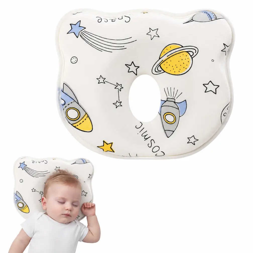 Memory Foam Baby Pillow for Newborn Head and Neck Support, Ergonomic Breathable Cushion for Tummy Time and Travel - Easy Care with Washable Towel, Washable Towel, Easy Care