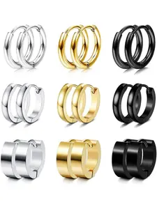 6 Pairs 316L Stainless Steel Earrings Men's Silver Black Gold Earrings for Women Men Hoop Earrings Set Allergy Free Stud Earrings, Stainless Steel Silver