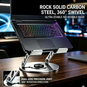 Ergonomic Laptop Stand 360 Rotating Aluminum Computer Riser Adjustable Height Notebook Holder Foldable Desktop Laptop Lift for Office Meeting Study Room Desk Accessories Cooling Ventilated Laptop Support for iPad MacBook Air PC Chromebook Surface 2026