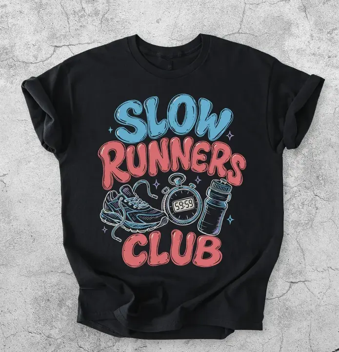 Slow Runners Club T-Shirt, Funny Jogging Tee, Retro Marathon Training Humor, Cardio Lover Workout Gift, Race Day Shirt