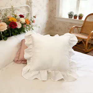 Pure Color Ruffled Square Pillow with Insert, Perfect for Bedroom Living Room Hotel Use, Fresh Home Decor, Ideal Valentine's Gift