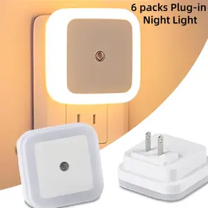 6-Pack Square Mini LED Night Light (Warm), Plug-in with Dusk to Dawn Sensor, 0.5W Automatic LED Lights for Bedroom, Bathroom, Hallway, Stairs, Corridor, Home Lighting