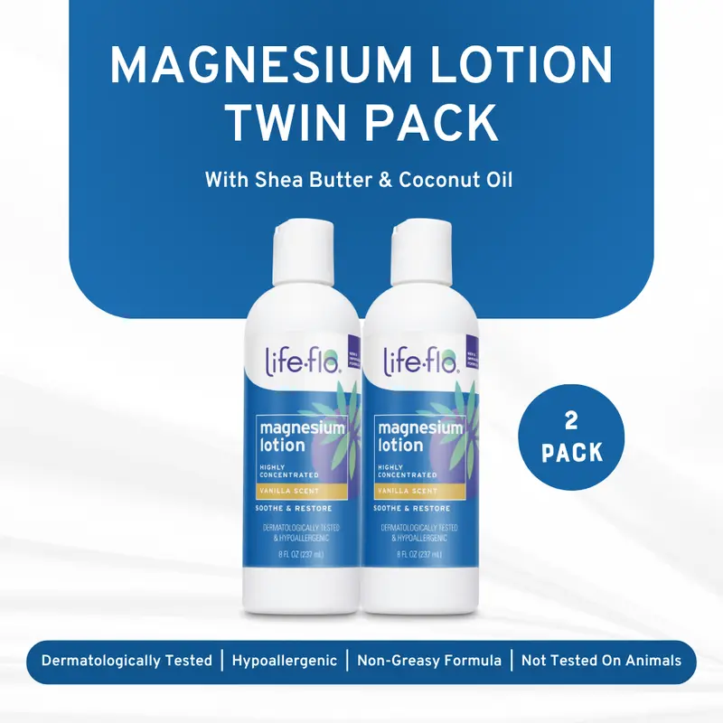 Life-flo Magnesium Lotion Twin Pack — Luxe Vanilla Scent — Two-Bottle Routine for Adults