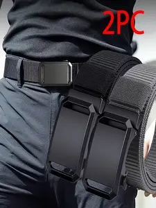 Unisex Adjustable Canvas Belt Set of 2, Casual Waist Belt, Durable and Stylish Design with Automatic Buckle, Ideal for Outdoor Training and Casual Wear