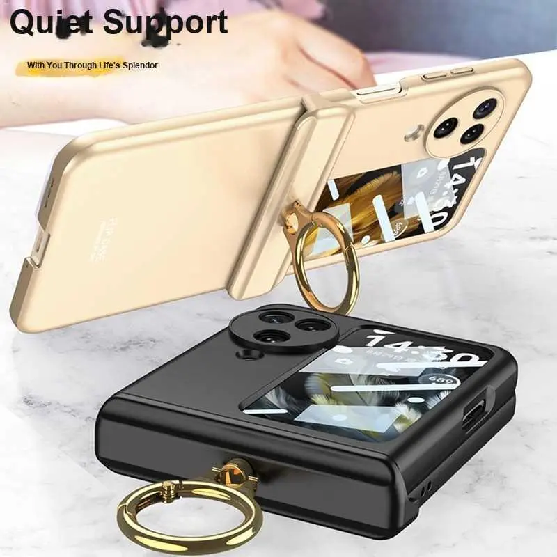 For OPPO Find N3 Flip Ultra-Thin Ring Phone Case Fashionable Magnetic Hinge Full Coverage Precise Cutouts Shockproof Foldable HNQ85PL
