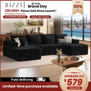 XIZZI U-shaped Modular Sectional Sofa, Compressed Corduroy Fabric, Modern Style Living Room Sofa Bed, Space-Saving Recliner Design - Convertible Corduroy Sectional Sofa