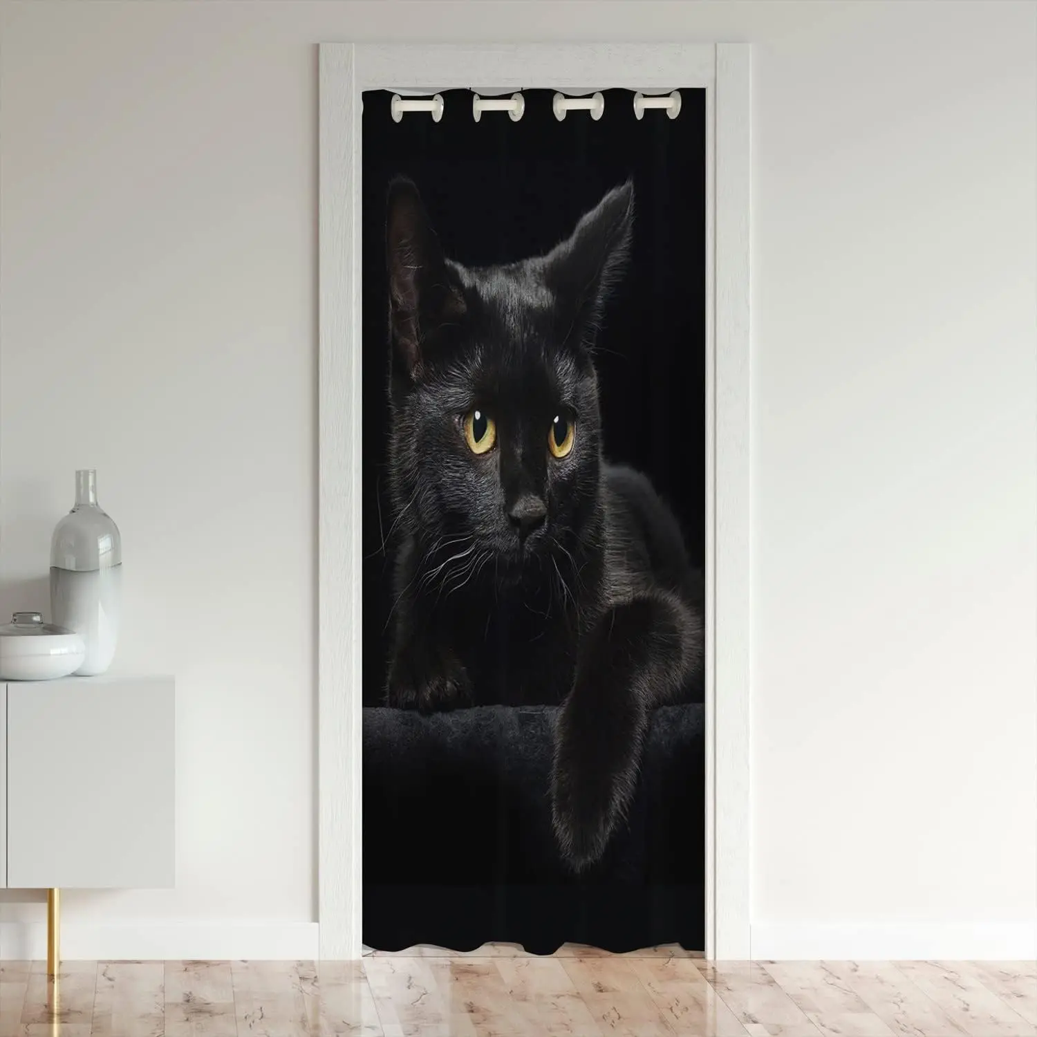 Black Cat Door Curtain,Cute Kitten Pet Closet 30%-50% Blackout Door Cover Curtain for Bedroom Living Room,Insulated Thermal Curtain, Room Decor Curtain, Window Curtain