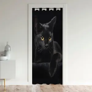 Black Cat Door Curtain,Cute Kitten Pet Closet 30%-50% Blackout Door Cover Curtain for Bedroom Living Room,Insulated Thermal Curtain, Room Decor Curtain, Window Curtain