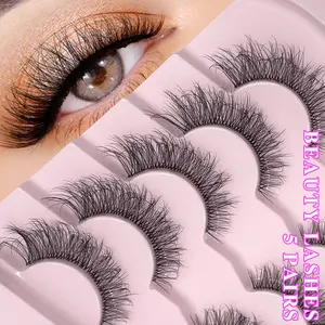 5 Pairs Eyelashes Natural Look Wispy Cross Eye Lashes Clear Band Lashes 3D Fluffy Soft Lashes Makeup Extension False Eyelashes Eyelash Extensions DIY Volume Eyelashes