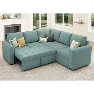 Modular Sectional Sleeper Sofa with Pull Out Couch Bed, L Shaped Couch with Storage Seat, Sectional Couches for Living Room,Blue