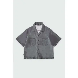 DOMINATE CROPPED CUBAN BUTTON DOWN SHIRT - DARK GREY
