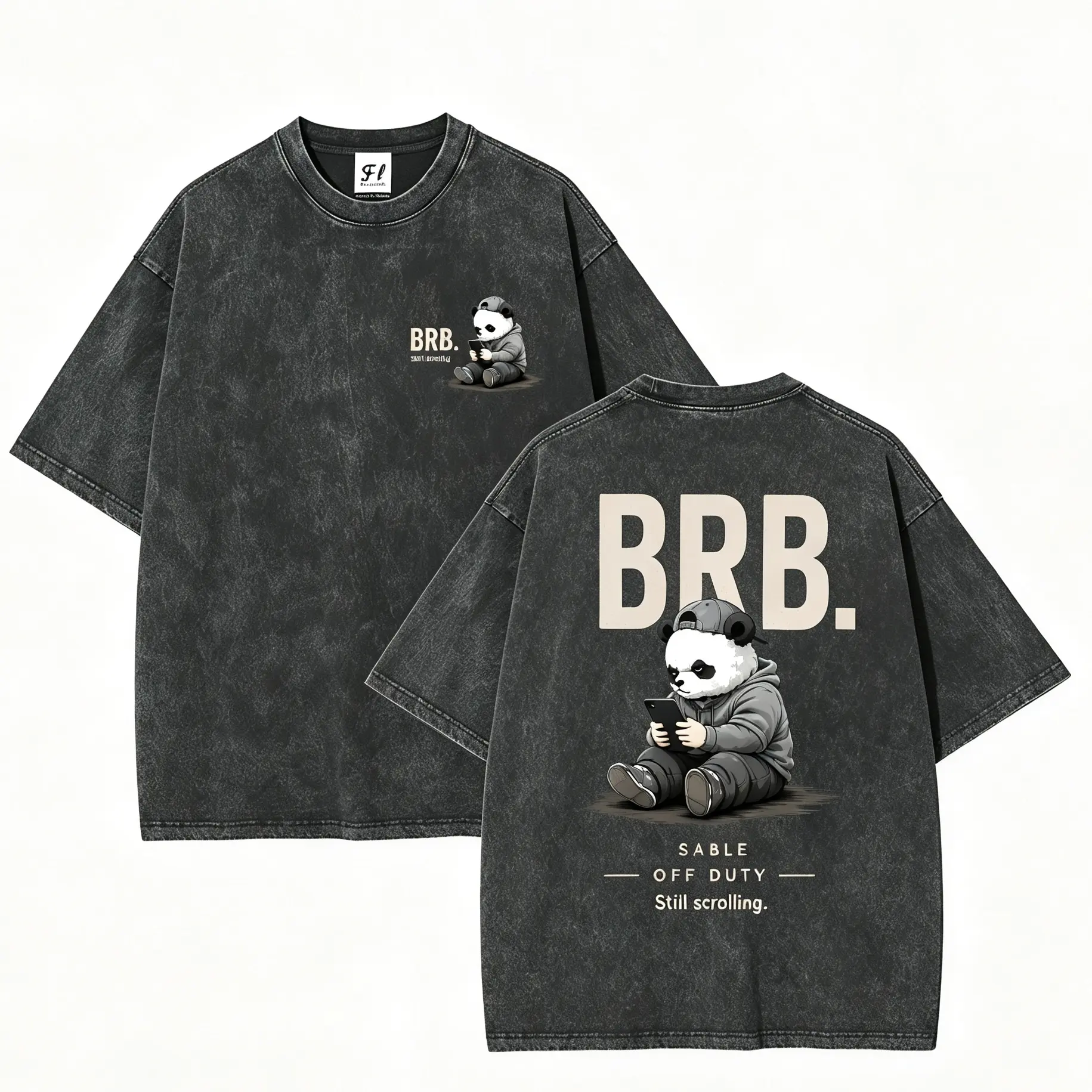 BRB Still Scrolling Funny Panda T-Shirt, Unisex Vintage Washed Oversized Graphic Tee, Cute Phone Addict Humor Casual Streetwear Top