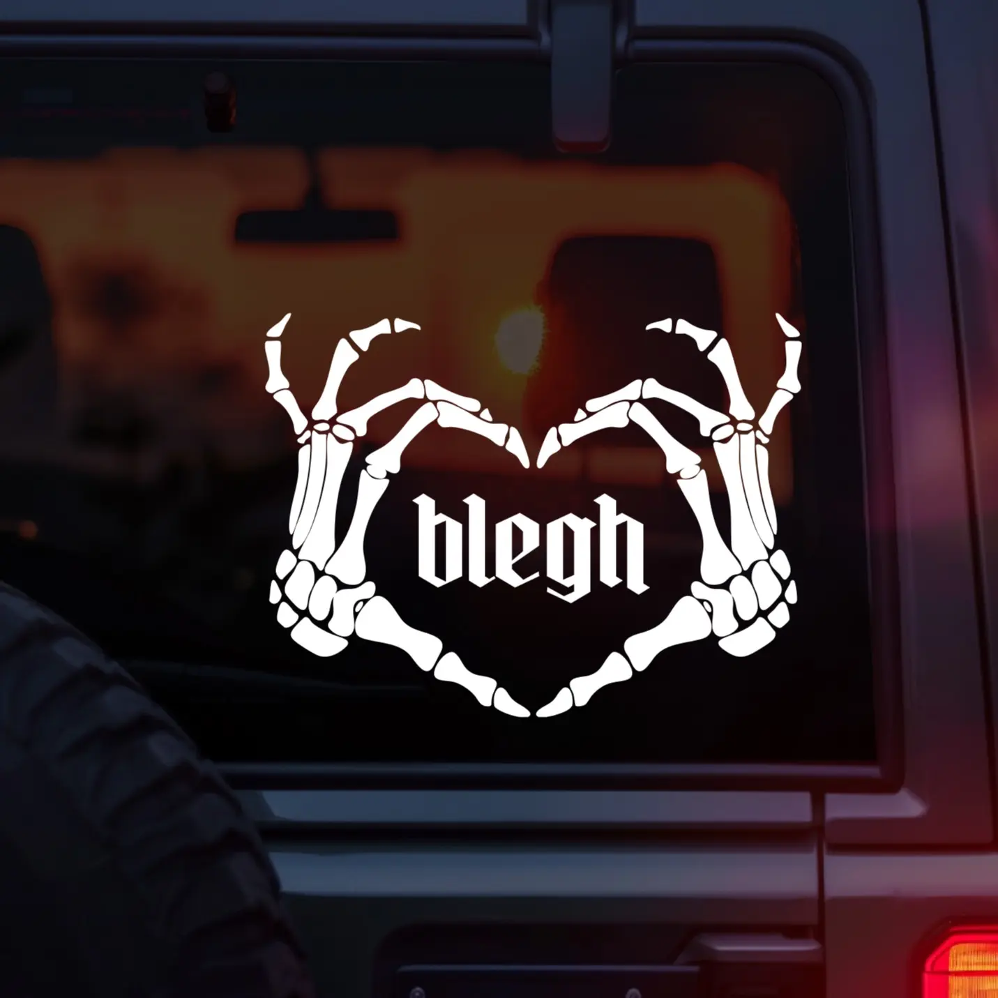 Blegh Skeleton Heart Hands Vinyl Car Decal – Metalcore, Emo, Screamo, and Goth Aesthetic Sticker for Alt Girls and Guys – Funny Heavy Music Design for Cars, Laptops, and Water Bottles – Skeleton Hands Blegh TikTok Trend Alt Music Merch