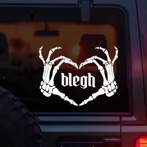 Blegh Skeleton Heart Hands Vinyl Car Decal – Metalcore, Emo, Screamo, and Goth Aesthetic Sticker for Alt Girls and Guys – Funny Heavy Music Design for Cars, Laptops, and Water Bottles – Skeleton Hands Blegh TikTok Trend Alt Music Merch