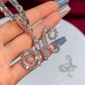 Women's Heavy Full Zircon Hip-hop Jewelry Letter Pendant Tennis Chain accessories