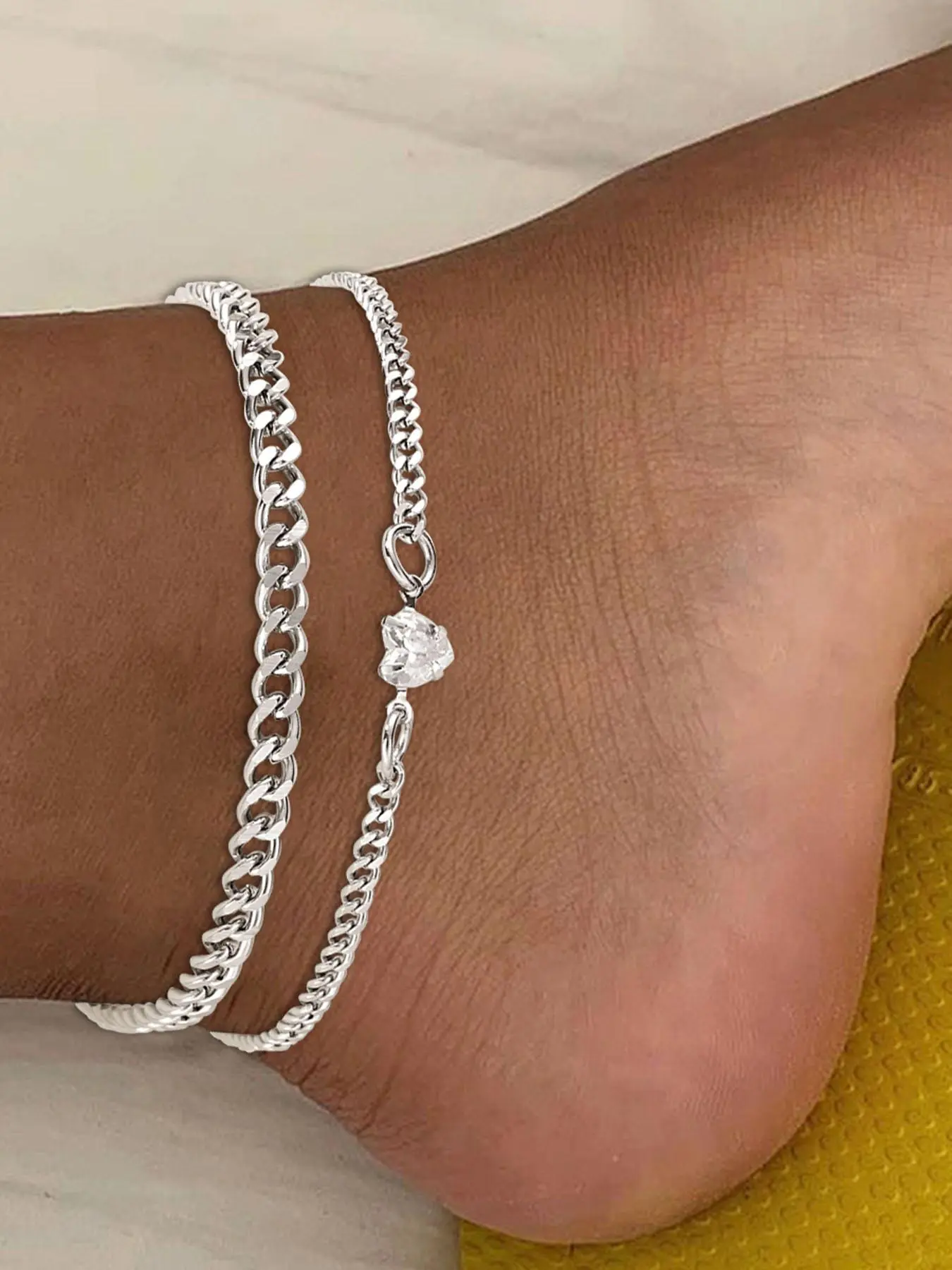 Fashion Chain & Rhinestone Heart Decor Adjustable Anklet for Women & Girls, New Fashion Stainless Steel Anklet for Party, Daily Clothing Decor