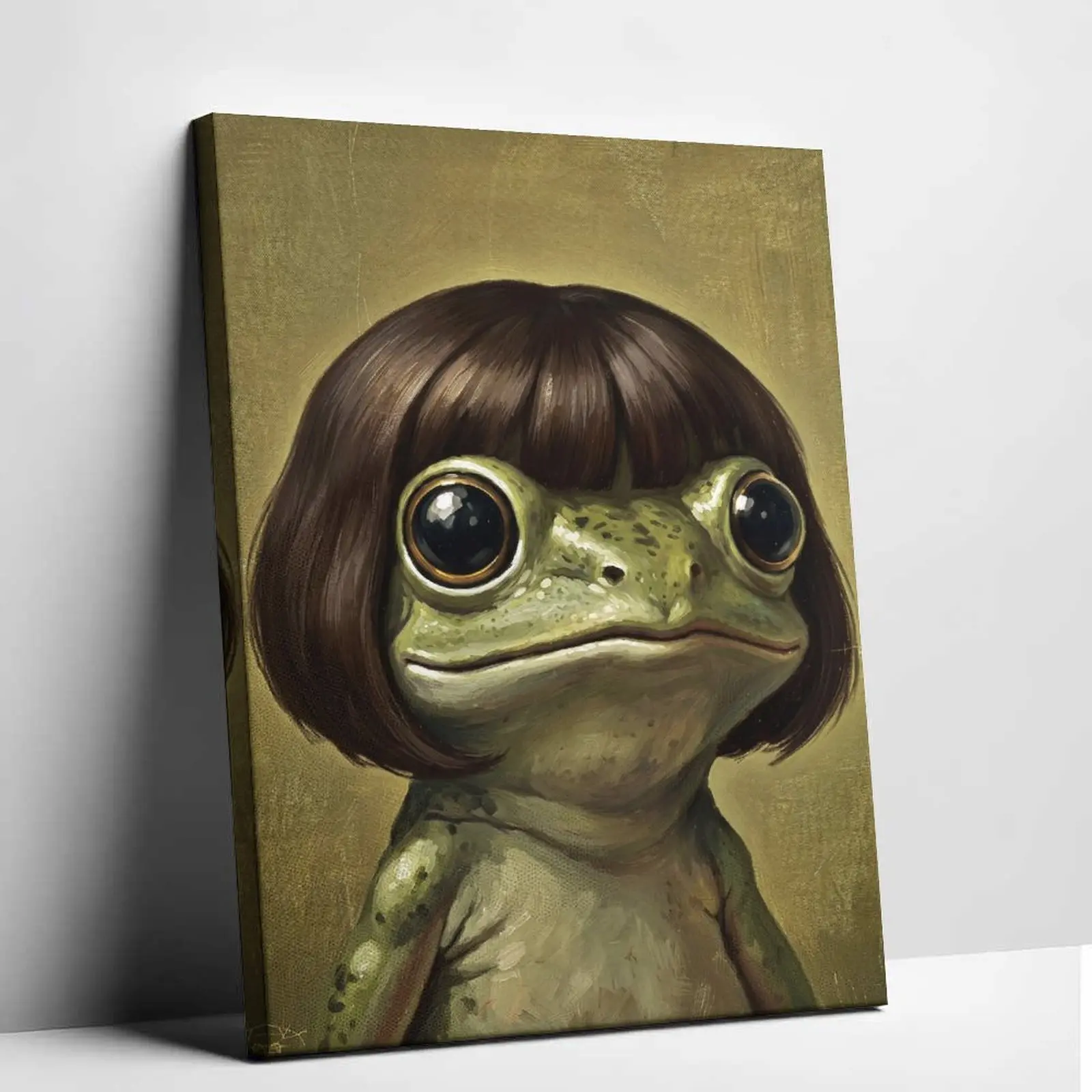 Wig-Wearing Frog Meme Photo Wall Poster - Gen Z Joke PNG, Stupid Brainrot Home Decor, Cartoon Animal Wall Art Prints for Room, Animal Motif Prints Frog Lover Gift