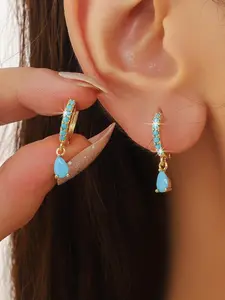 Elegant Colorful Zircon Decorated Hoop Earrings, Zircon Inlaid Statement Hoops Earrings, Fashionable Earrings for Women for Party, Daily Clothing Decor, Trendy All-match & Exquisite Jewelry for Birthday Gift