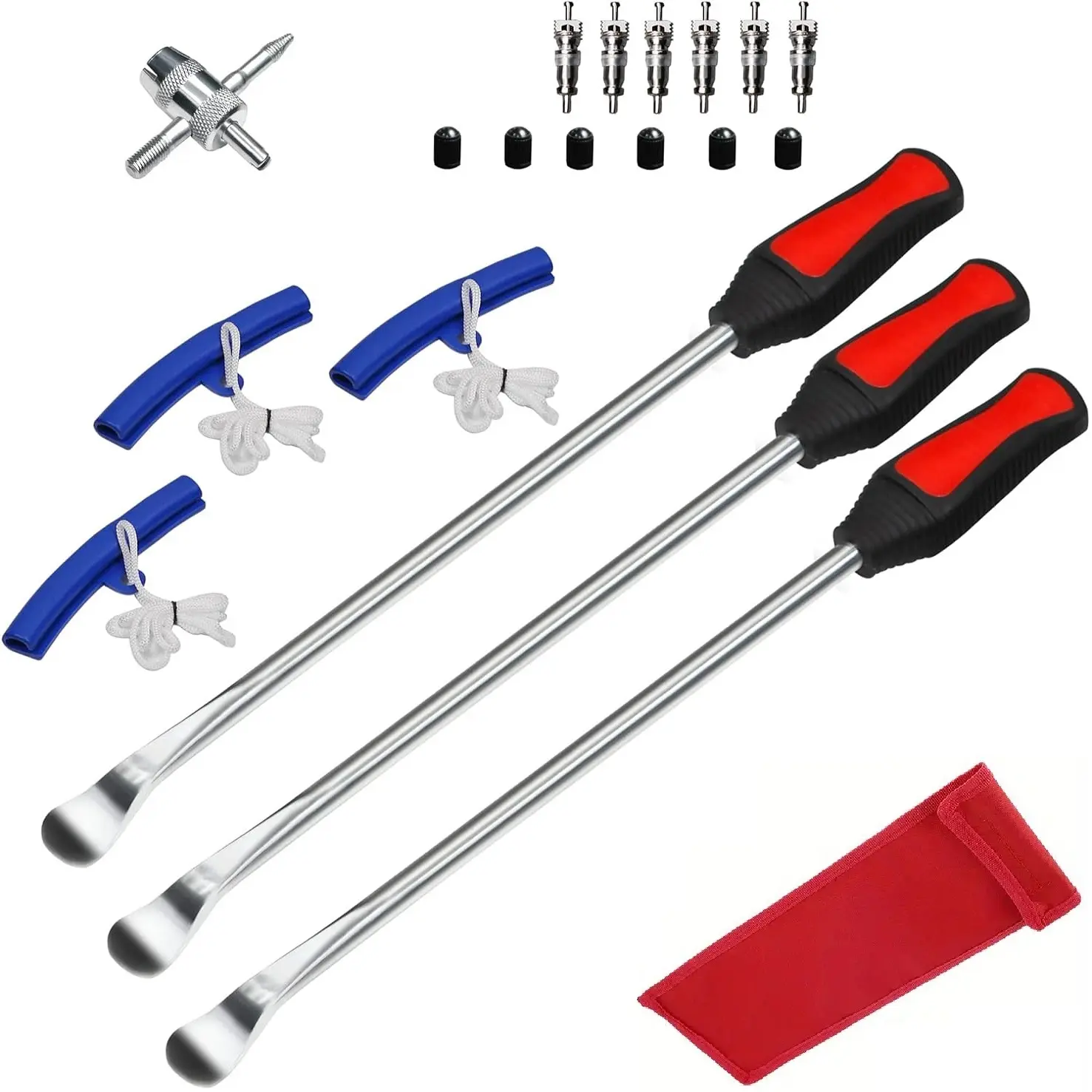 19pcs 14.5in Durable Iron Tire Spoons Kit, Heavy-Duty Repair Tools with Rim Protector, Valve Accessory, TR414 Stem & Caps for Dirt Bikes, Motorcycles, Lawn Mowers (Emphasizes Durability)