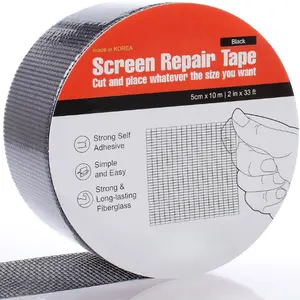 Screen Repair Tape 2" x 33FT, Self Adhesive Window & Screen Door Repair Patch, Fiberglass Mesh Screen Repair Kit, Easy Cut & Apply, Black
