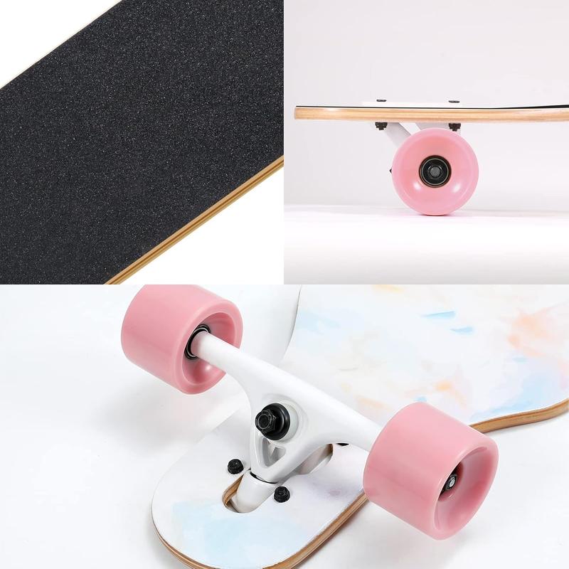 Longboard Skateboard, 41 Inch Drop Through Longboard Complete 9-Ply Nature Maple Premium Cruiser Long Board for Adults, Teens and Kids - High-Speed Bearings & T-Tool