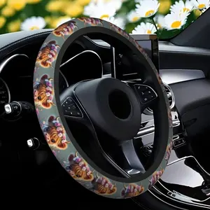 1 Highland Cow Pattern Polyester Steering Wheel Cover - Snug Fit, No Inner Ring, Non-Slip Grip, Easy to Install, Vibrant Floral Print Car Accessory Vehicle Automotive