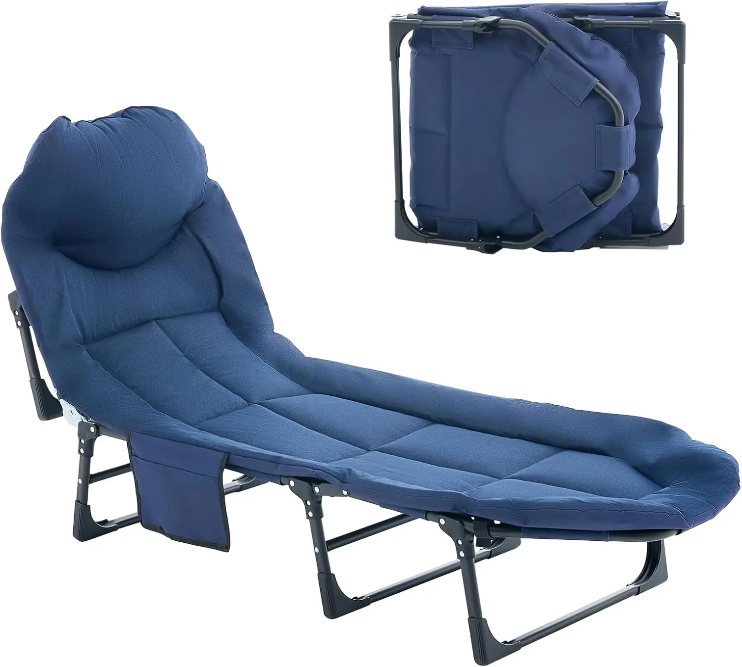 Adjustable Adult Folding Camping Cot with Mattress, 6-Position Reclining Portable Outdoor Bed, Lightweight with Carry Bag, 450 lbs Weight Capacity for Camping, Office & Indoor Use