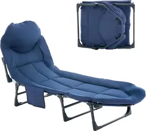 Adjustable Adult Folding Camping Cot with Mattress, 6-Position Reclining Portable Outdoor Bed, Lightweight with Carry Bag, 450 lbs Weight Capacity for Camping, Office & Indoor Use