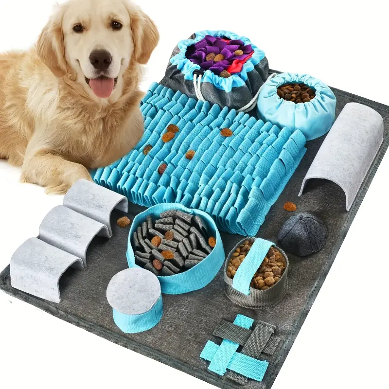 Interactive Snuffle Mat for Dogs, Polyester Slow Feeder Mat with Puzzle Toys for Foraging Skills, Stress Relief and Slow Eating Training Blanket for Small to Large Breeds, Durable Dog Treat Dispenser