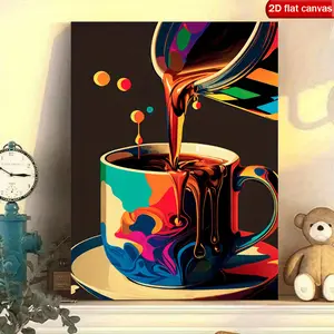 1pc Christmas Gift, Featuring a Painted Ornament, a Wooden-Framed Canvas Depicting Coffee-Themed Wall Art, Perfect for Coffee Enthusiasts. This Large Minimalist Print Is Ideal for Wall Decoration And Comes As a Wrapped Canva