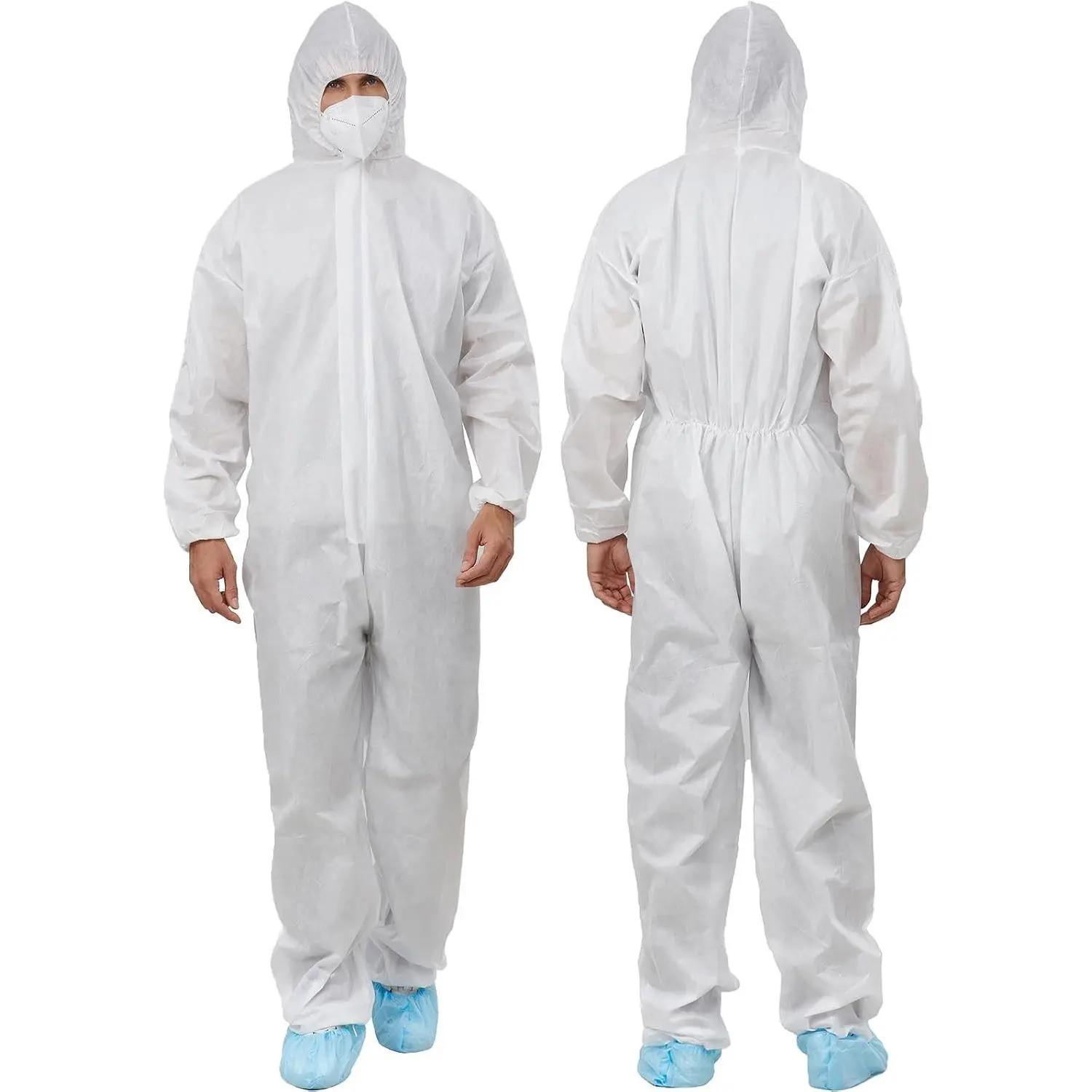 Pack of 12 Disposable Hazmat Suits Coveralls with Hood Breathable White Painters Suit Size Medium to 3X-Large