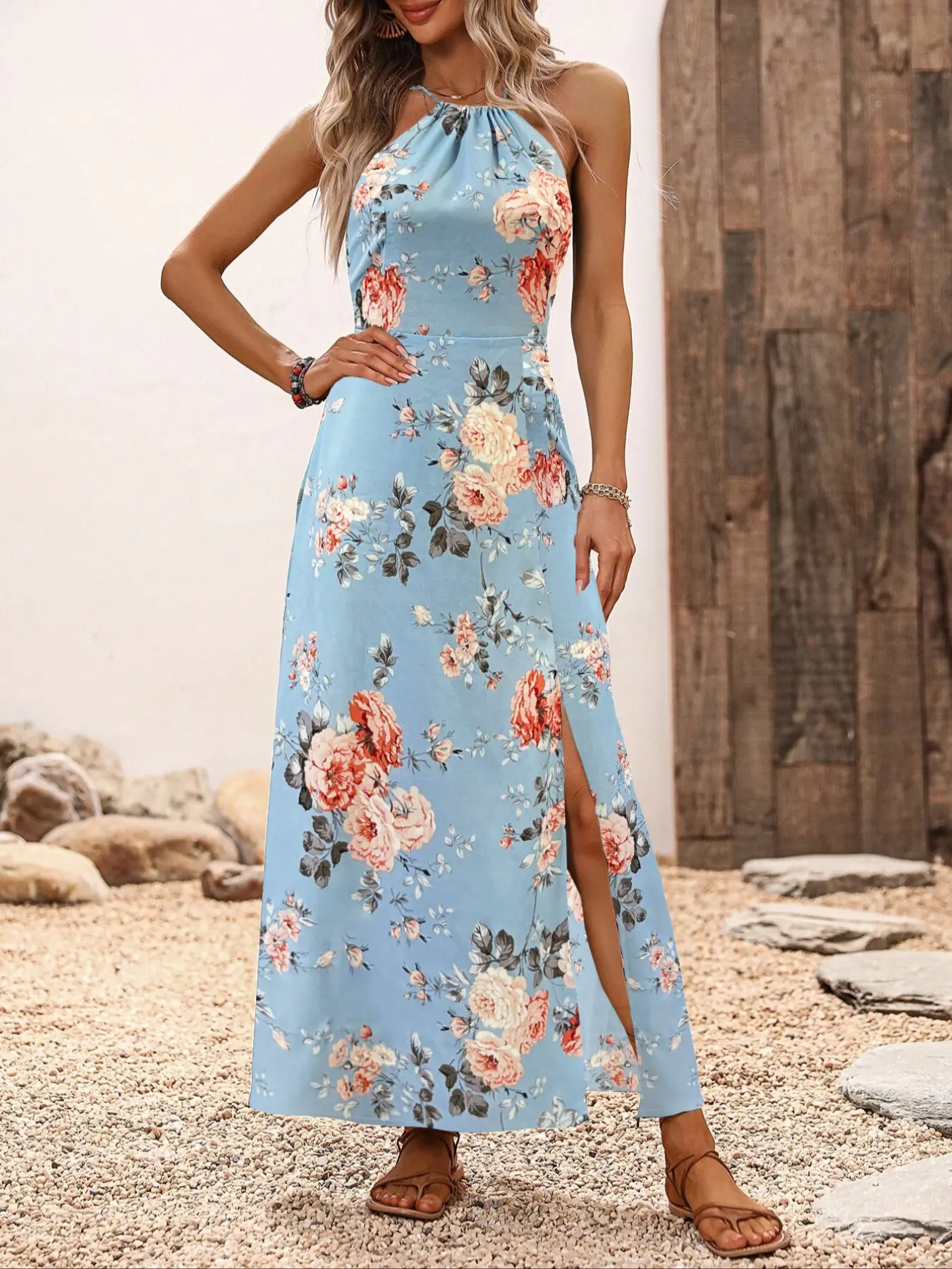 Women's Floral Print Split Thigh Halter Dress, Elegant Chic Boho Style Tie Back Design Long Dress for Spring Summer Fall, Bohemian - TikTok Shop Women's Floral Print Split Thigh Halter Dress, Elegant Chic Boho Style Tie Back Design Long Dress for Spring Summer Fall, Bohemian - TikTok Shop