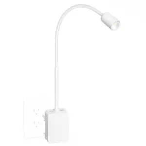 Plug In Dimmable LED Bedside Reading Light for Books in Bed, Flexible White Wall Sconce Lamp with Power Plug for Bedroom Kitchen Lamp, 3 Lighting Color Modes, 50° Spot Light Angle