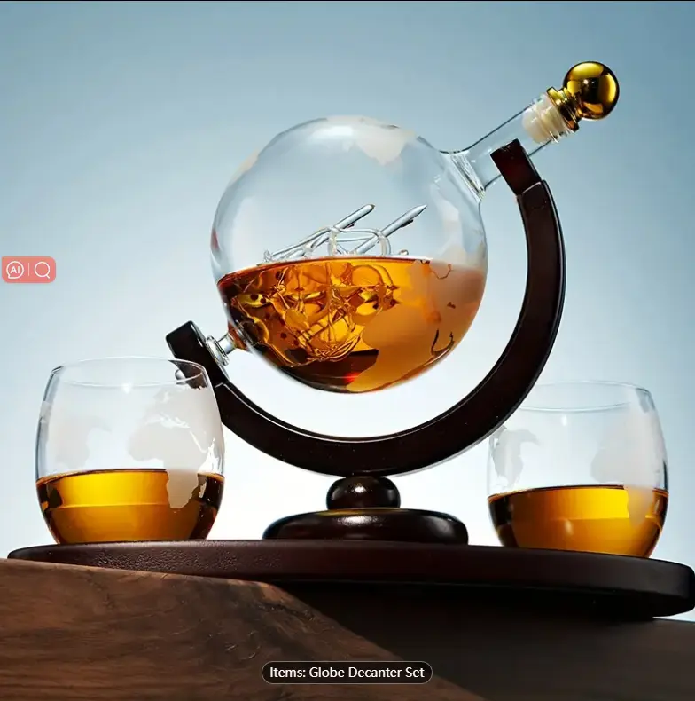 1 Set Whiskey Decanter Globe Kit, With 2pcs Etched Whiskey Glasses, Suitable For Liquor Scotch Bourbon Vodka, Gifts For Men, 28.74oz, Home Decor Art Supplies