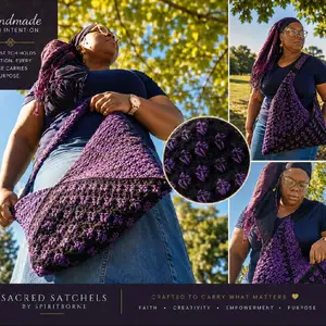 XXL Granny Square Satchel - Purple/Black