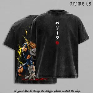 Golden Saiyan Prince Warrior Vintage Washed Tee, Super Power Anime Fighter Shirt, Heavyweight Cotton Streetwear Graphic Design Inspired Dragon Hero | 90s graphic good tees Casual American Short Sleeve Unisex T-shirt,Gym & Streetwear